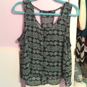 NWOT Black and Aqua Sheer Tank Top